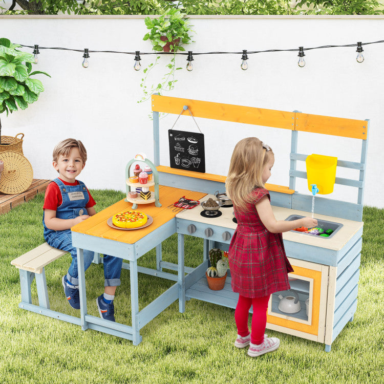 Fir Wood Play Kitchen with Kids Picnic Table