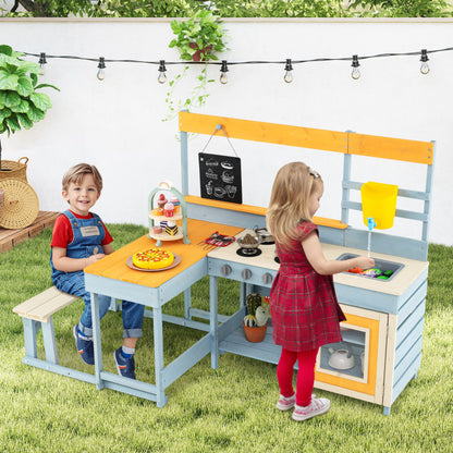 Fir Wood Play Kitchen with Kids Picnic Table