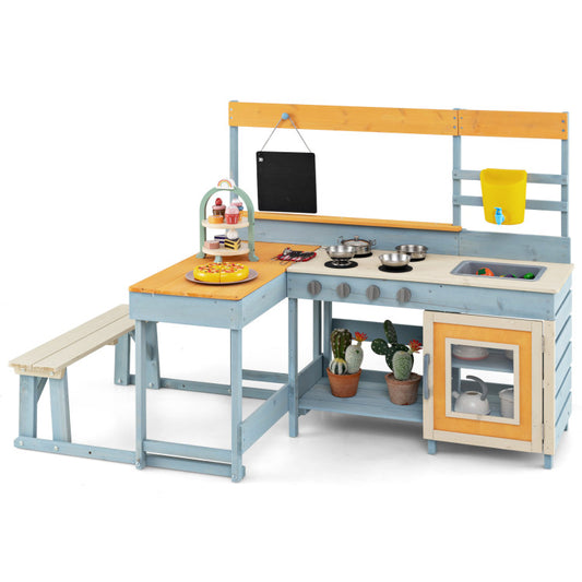 Fir Wood Play Kitchen with Kids Picnic Table