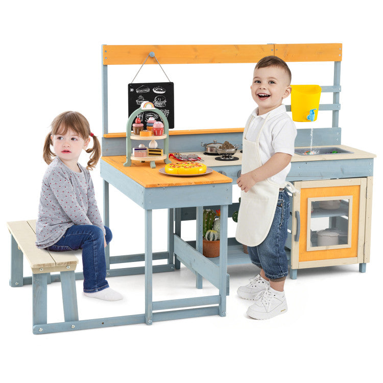 Fir Wood Play Kitchen with Kids Picnic Table