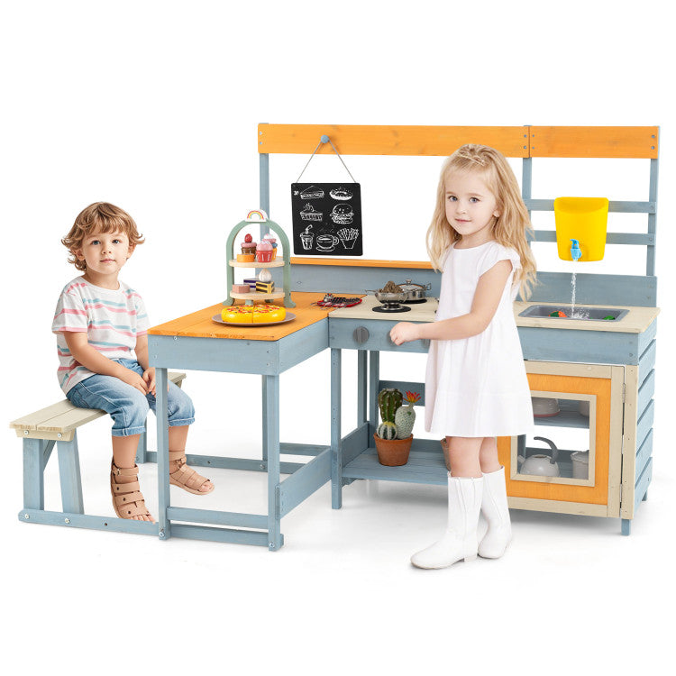 Fir Wood Play Kitchen with Kids Picnic Table