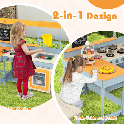 Fir Wood Play Kitchen with Kids Picnic Table