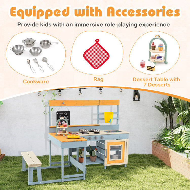 Fir Wood Play Kitchen with Kids Picnic Table