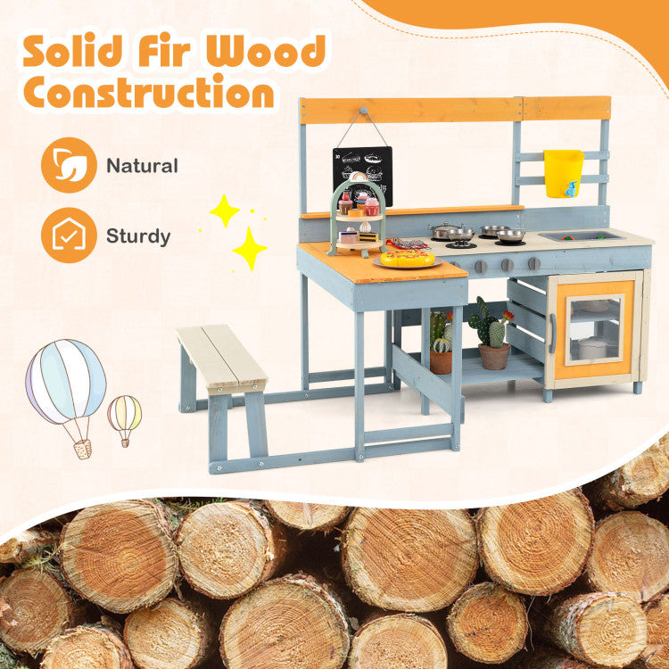 Fir Wood Play Kitchen with Kids Picnic Table