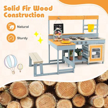 Fir Wood Play Kitchen with Kids Picnic Table