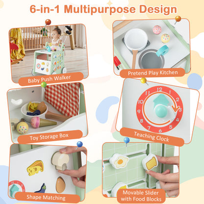 6-in-1 Wooden Play Kitchen for Kids Over 12 Months