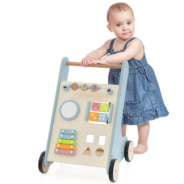 Wooden Baby Walker Toddler Push Walker with  Xylophone and Flip Blocks