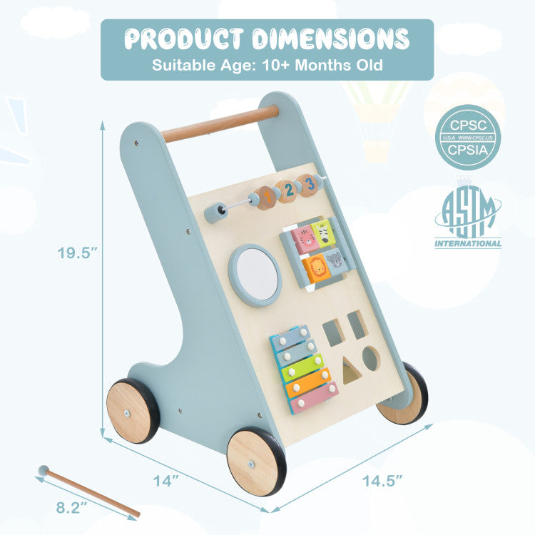 Wooden Baby Walker Toddler Push Walker with  Xylophone and Flip Blocks