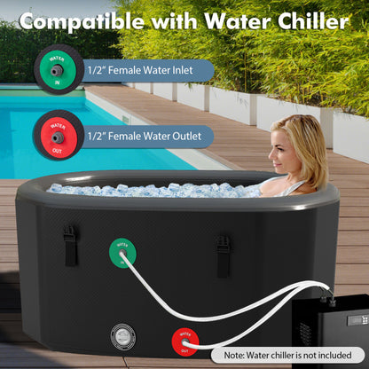XL 129 Gal Oval Ice Bath Tub with Cover and Hand Pump for Athletes
