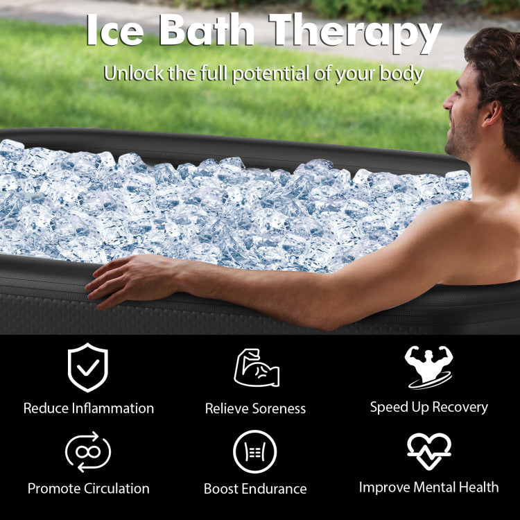 XL 129 Gal Oval Ice Bath Tub with Cover and Hand Pump for Athletes