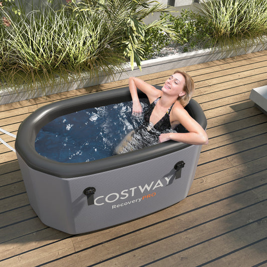 XL 129 Gal Oval Ice Bath Tub with Cover and Hand Pump for Athletes