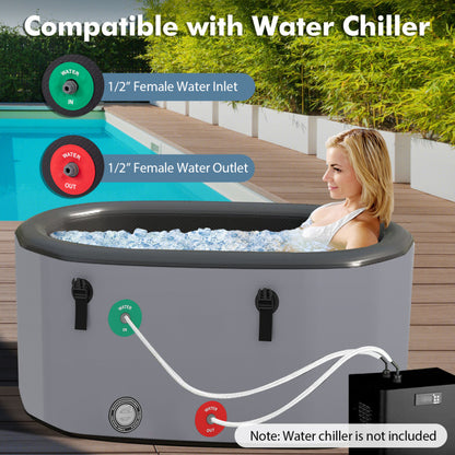 XL 129 Gal Oval Ice Bath Tub with Cover and Hand Pump for Athletes