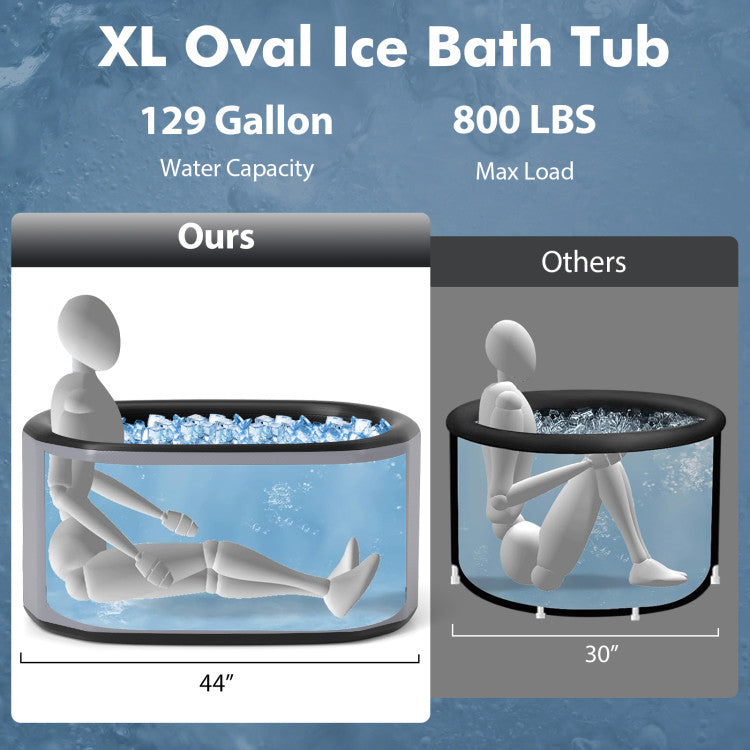 XL 129 Gal Oval Ice Bath Tub with Cover and Hand Pump for Athletes