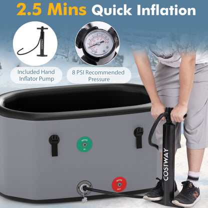 XL 129 Gal Oval Ice Bath Tub with Cover and Hand Pump for Athletes
