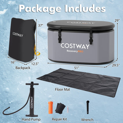XL 129 Gal Oval Ice Bath Tub with Cover and Hand Pump for Athletes