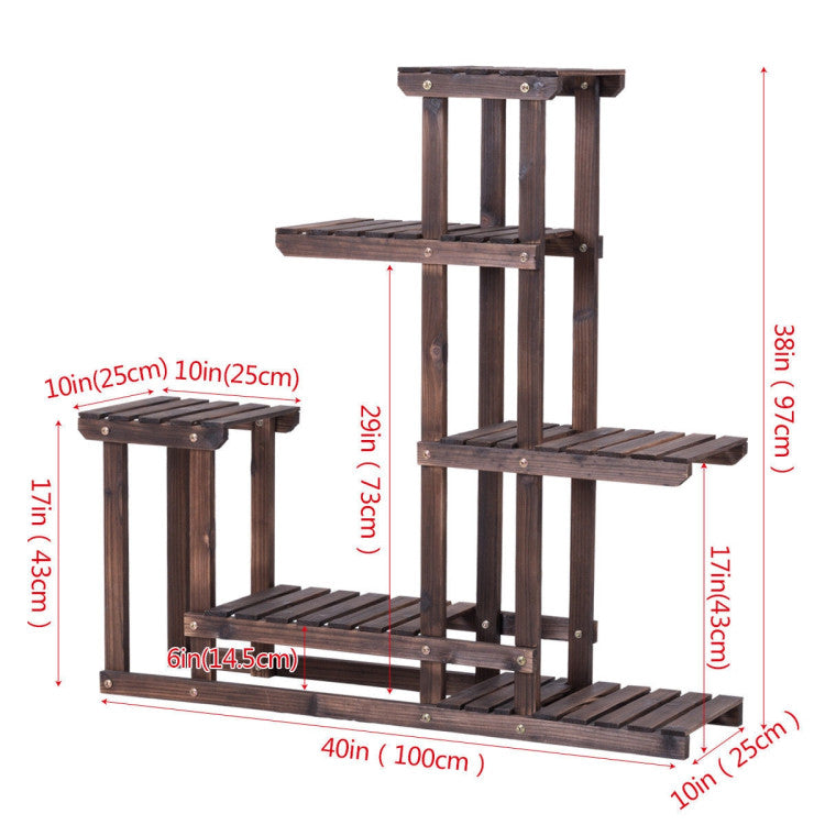 6-Tier Garden Wooden Plant Flower Stand Shelf