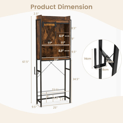 4-Tier Multifunctional Toilet Sorage Cabinet with Adjustable Shelf and Sliding Barn Door