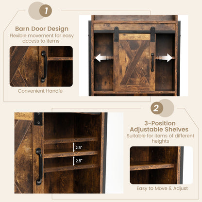 4-Tier Multifunctional Toilet Sorage Cabinet with Adjustable Shelf and Sliding Barn Door