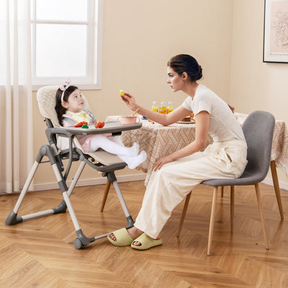 Foldable High Chair with Footrest and Detachable Tray