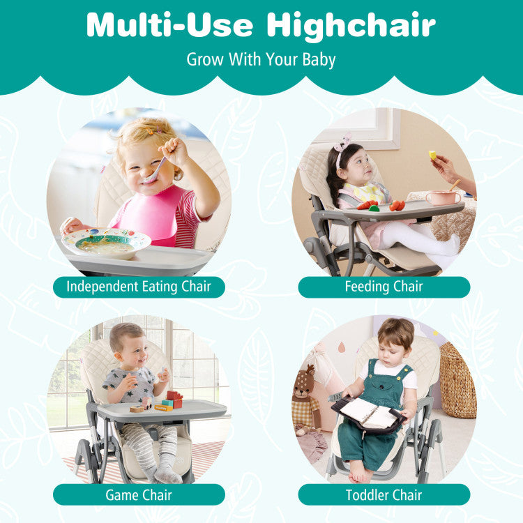 Foldable High Chair with Footrest and Detachable Tray