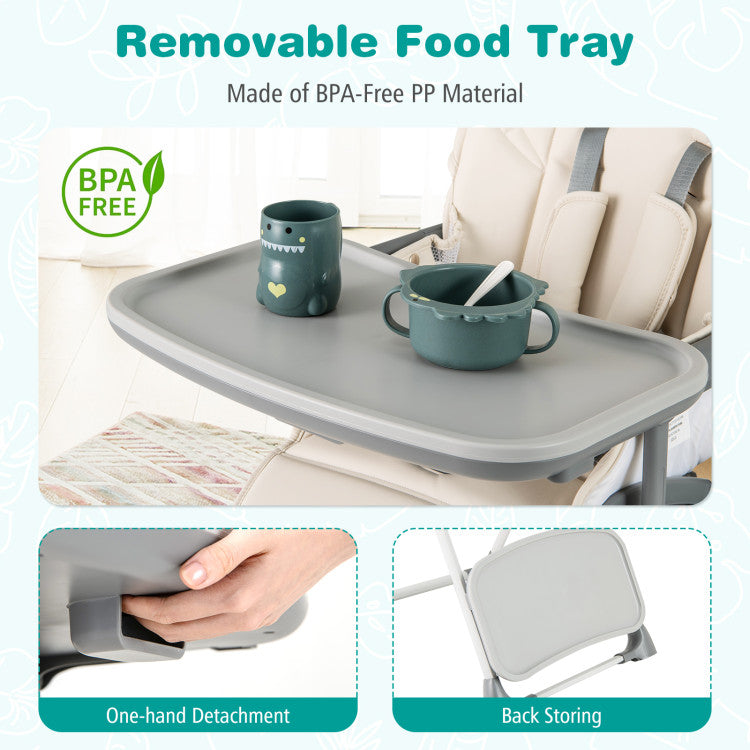 Foldable High Chair with Footrest and Detachable Tray