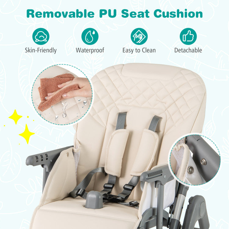 Foldable High Chair with Footrest and Detachable Tray