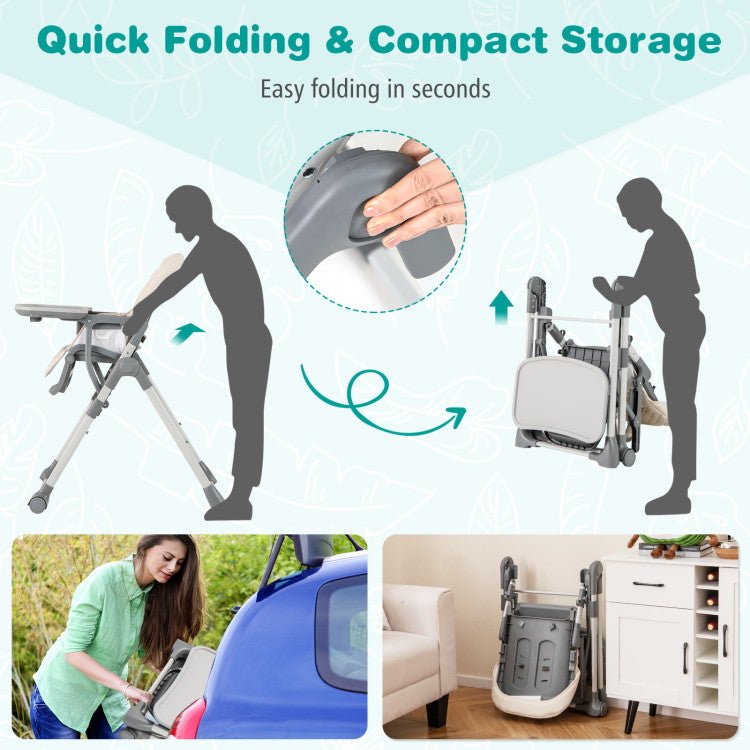 Foldable High Chair with Footrest and Detachable Tray