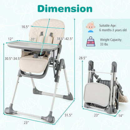 Foldable High Chair with Footrest and Detachable Tray