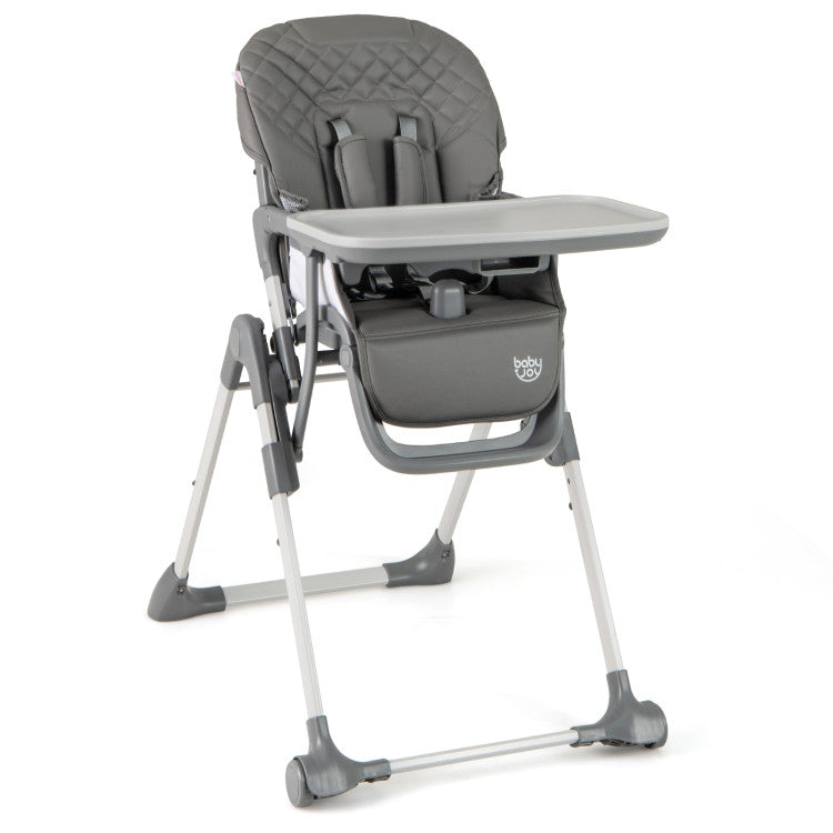 Foldable High Chair with Footrest and Detachable Tray