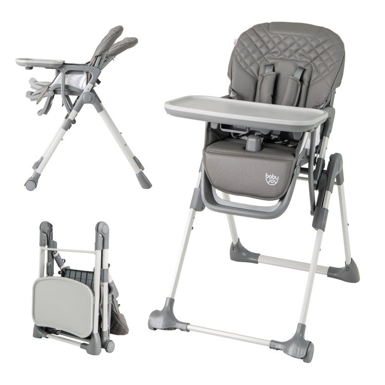 Foldable High Chair with Footrest and Detachable Tray