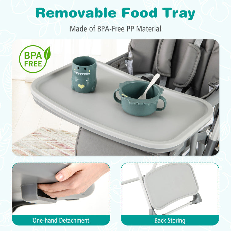 Foldable High Chair with Footrest and Detachable Tray