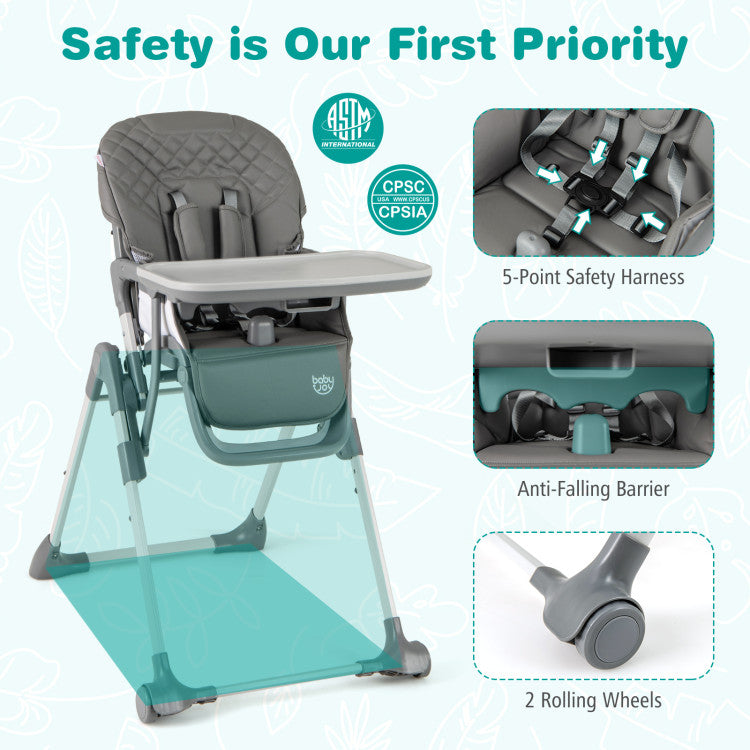 Foldable High Chair with Footrest and Detachable Tray