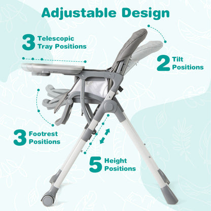 Foldable High Chair with Footrest and Detachable Tray