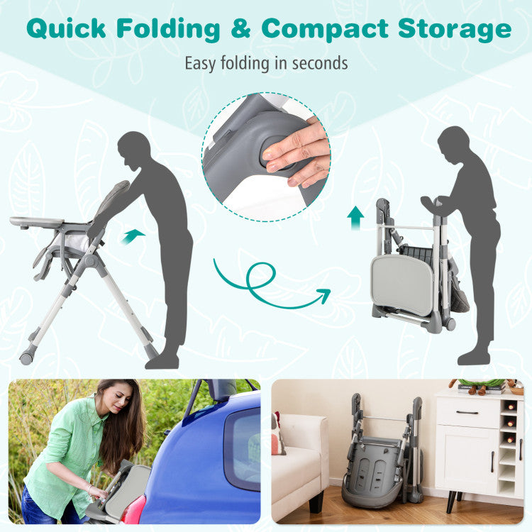 Foldable High Chair with Footrest and Detachable Tray