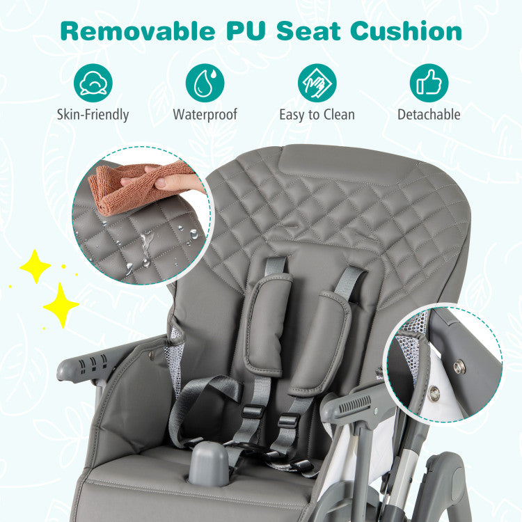 Foldable High Chair with Footrest and Detachable Tray