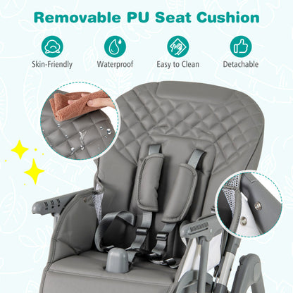 Foldable High Chair with Footrest and Detachable Tray