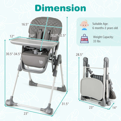 Foldable High Chair with Footrest and Detachable Tray