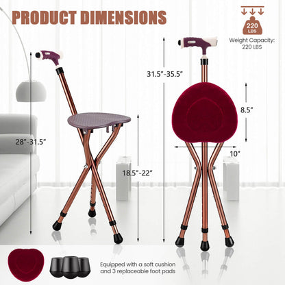 Adjustable Lightweight Folding Cane Seat with Light