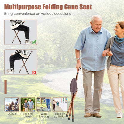 Adjustable Lightweight Folding Cane Seat with Light