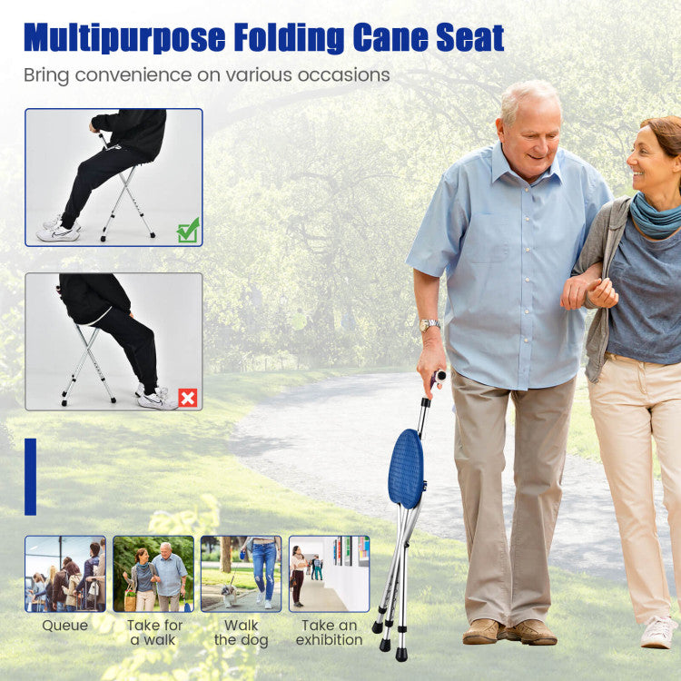 Adjustable Lightweight Folding Cane Seat with Light