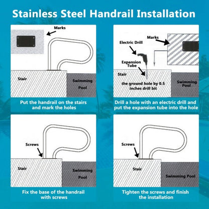 Stainless Steel Swimming Pool Hand Rail with Base Plate