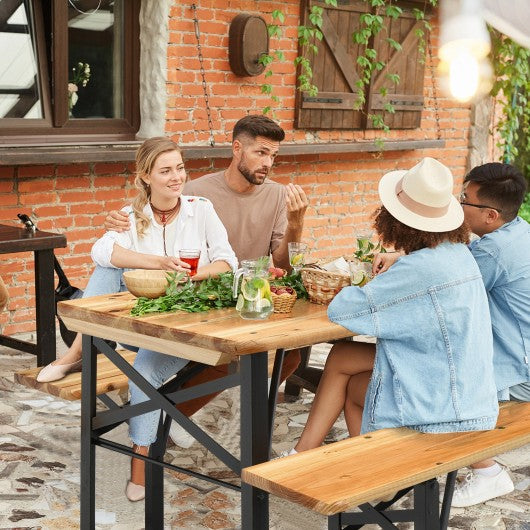 3 Pcs Folding Wooden Picnic Table Bench Set