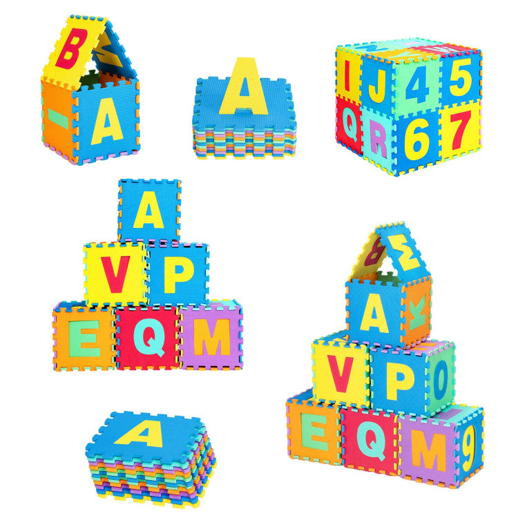 Kids Foam Interlocking Puzzle Play Mat with Alphabet and Numbers 72 Pieces Set