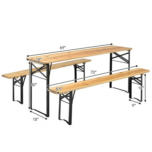 3 Pcs Folding Wooden Picnic Table Bench Set