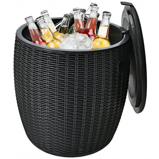 12 Gallon 4-in-1 Patio Rattan Cool Bar Cocktail Table Side Table