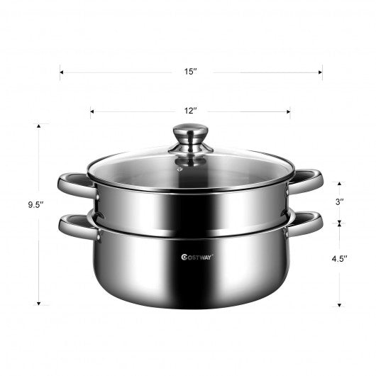 9.5 QT 2 Tier Stainless Steel Steamer Cookware Boiler