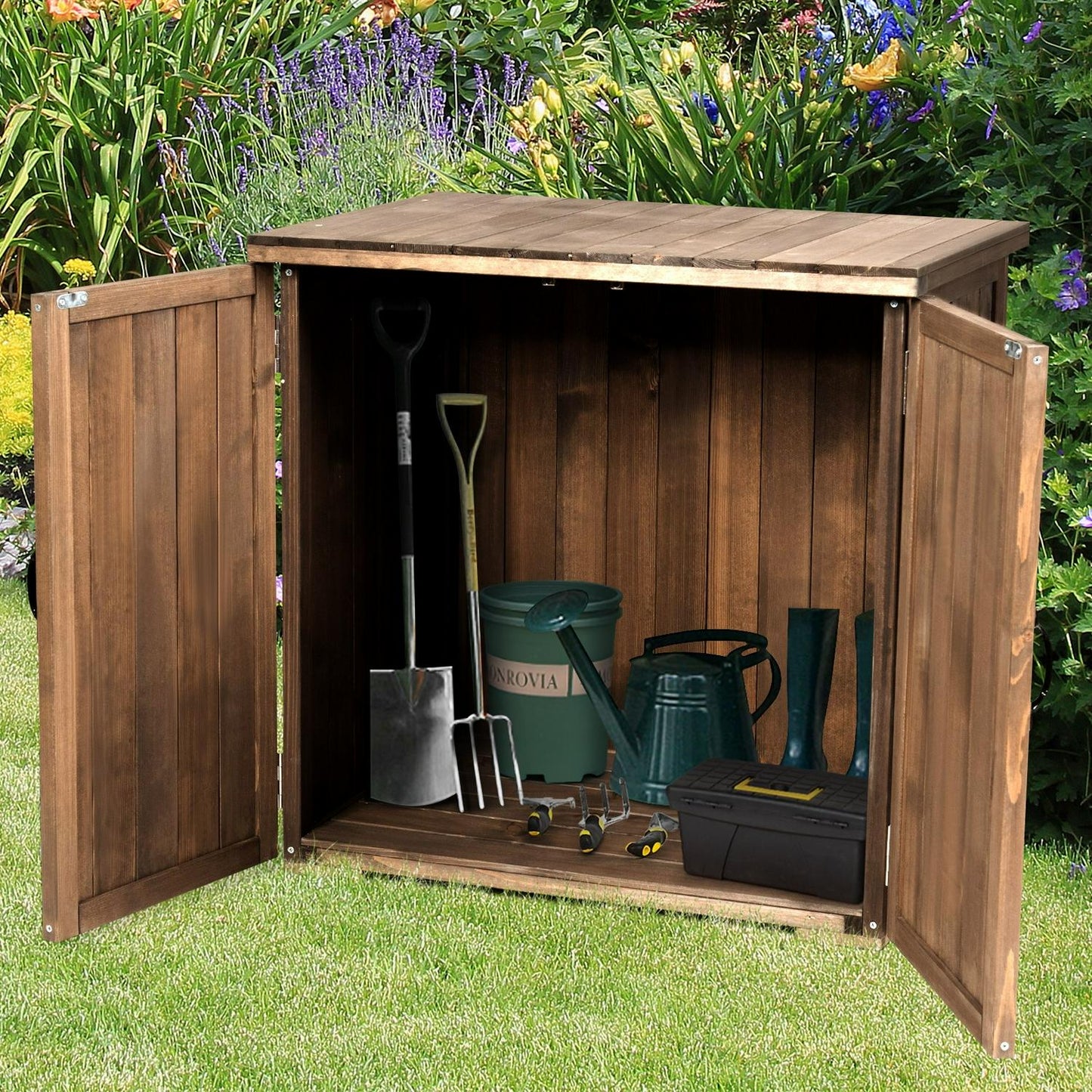 Outdoor Wooden Storage Cabinet with Double Doors