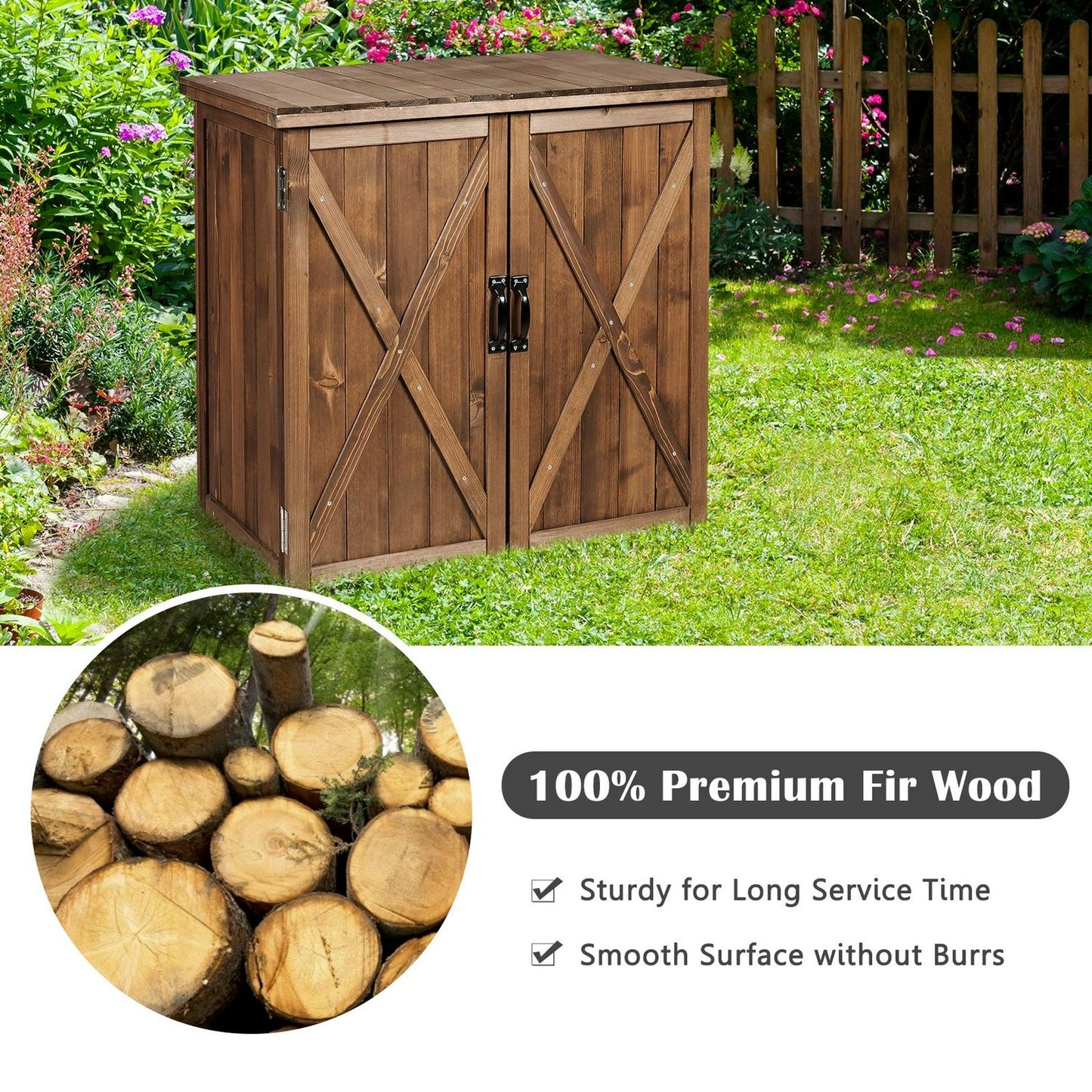Outdoor Wooden Storage Cabinet with Double Doors