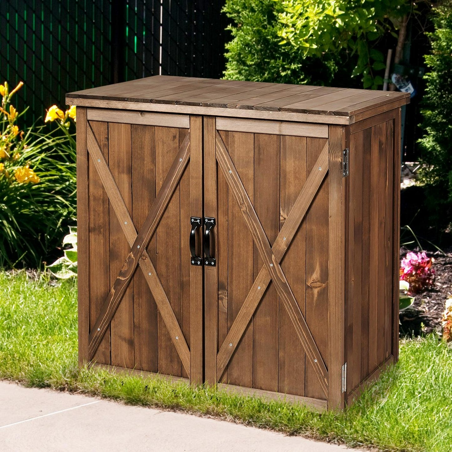 Outdoor Wooden Storage Cabinet with Double Doors