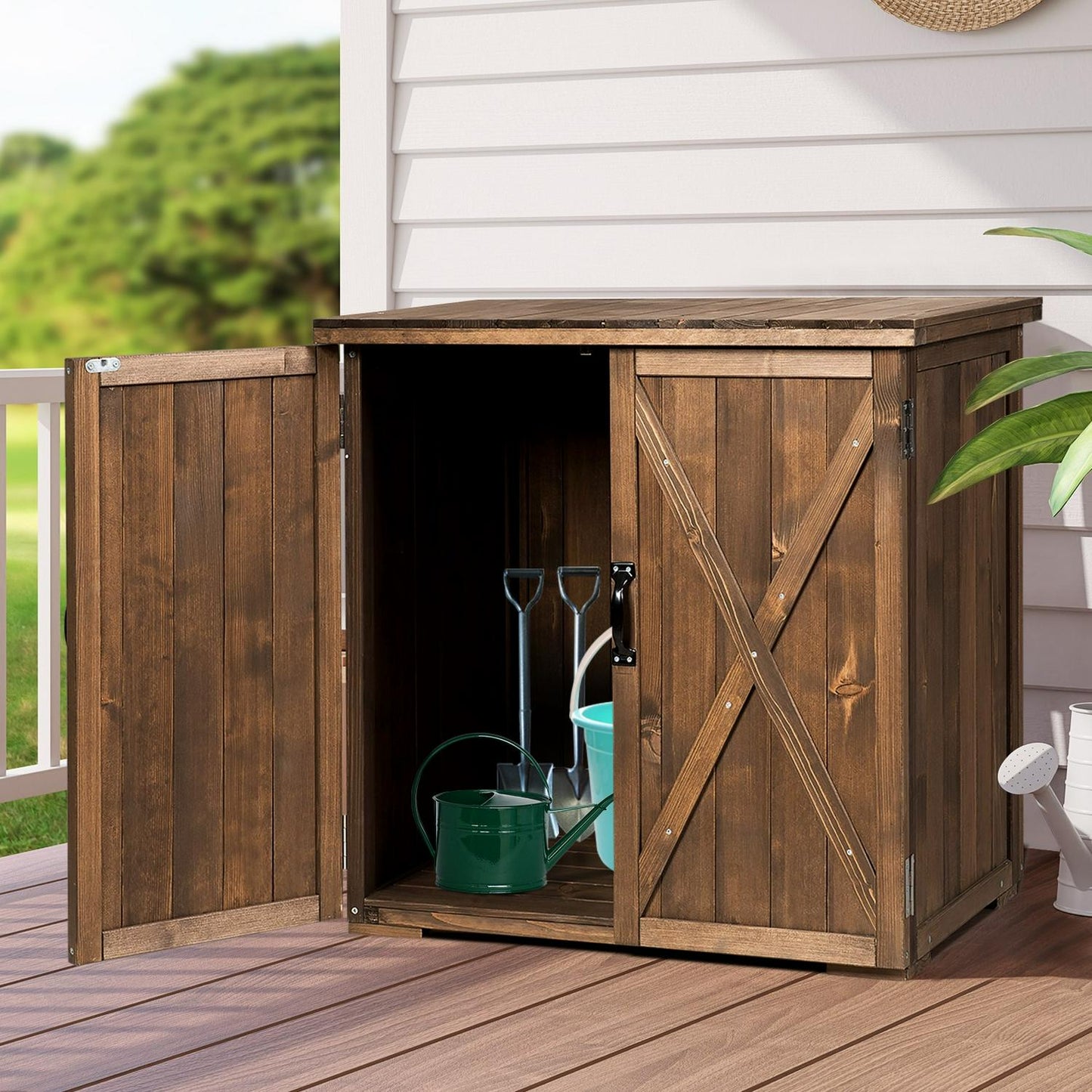 Outdoor Wooden Storage Cabinet with Double Doors